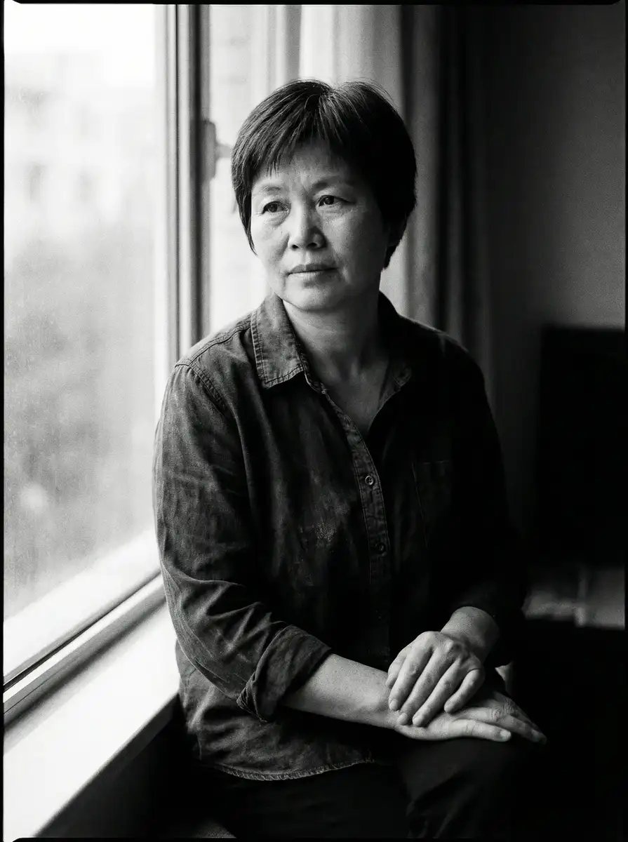 一位短发中年女性在窗边沉思的纪实肖像